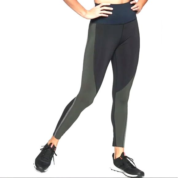 Athleta Leggings Small Black Green Spar Colorblock High Rise 7/8 Tight - Picture 1 of 11